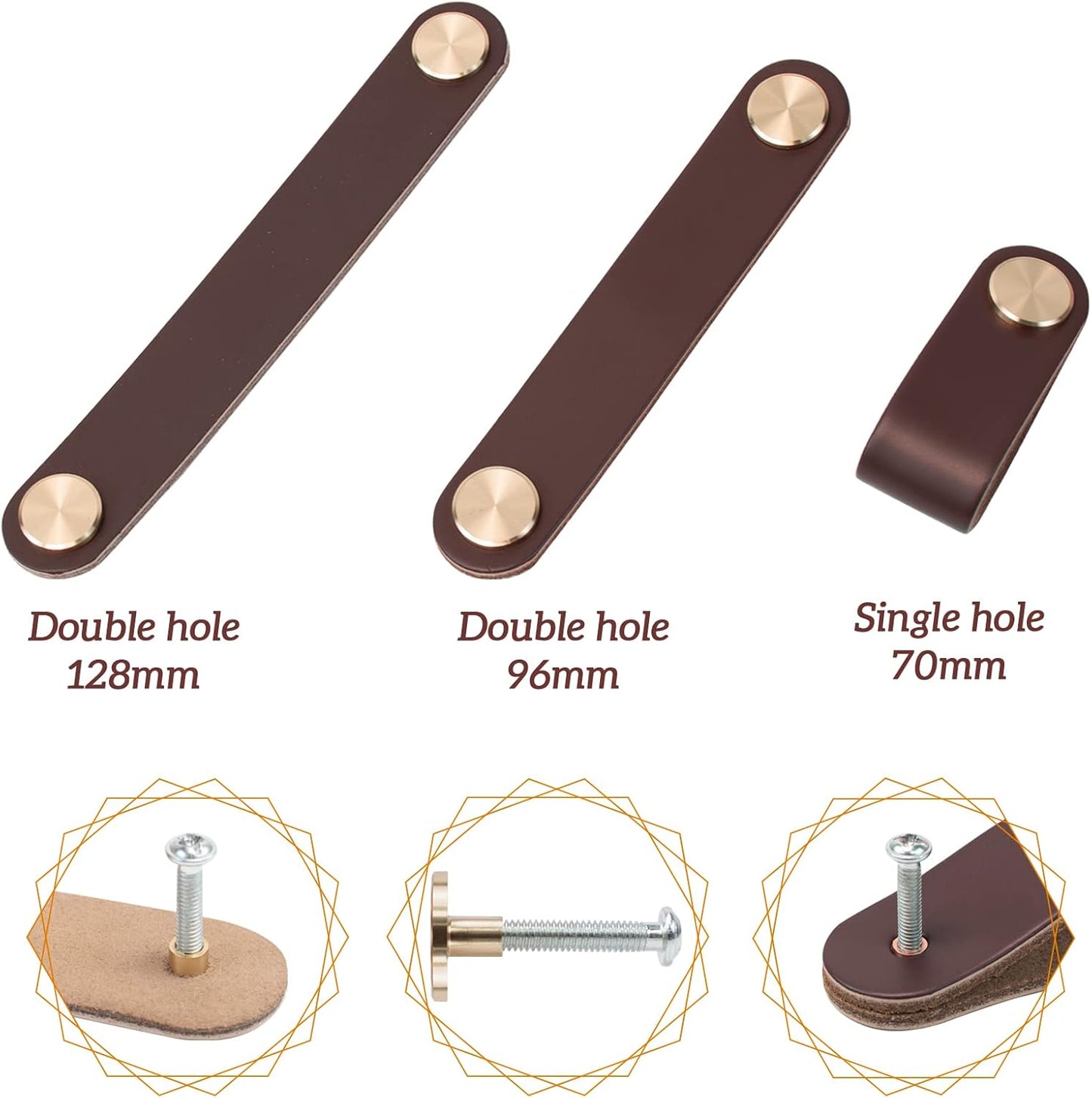pcs Leather Furniture Handles, Cabinet Door Knobs in Leather, Drawer Handles, Vintage Furniture Handles for Cabinets, Dressers, Kitchens - Light Coffee, 128 mm