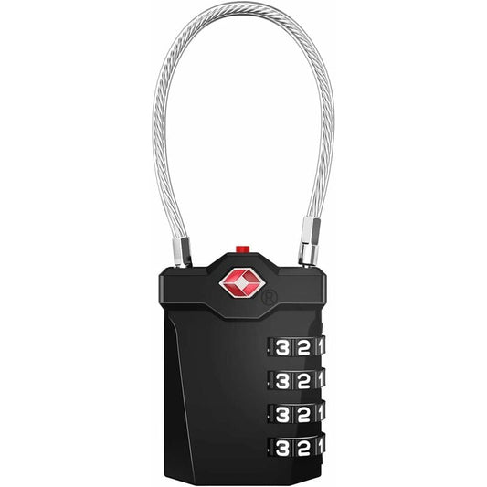 Luggage Lock, TSA 4-Digit Combination Lock for Suitcase with Opening Alarm, Code Lock Gym Cable Lock (1 Piece, Black)