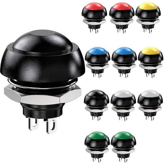 12mm Waterproof Momentary Push Button Switch SPST ON/OFF 12pcs 3A/3V-5V-9V-12V-24V-230VAC Round for Car Horn PC Table Lamp Home Doorbell