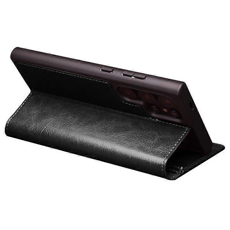 Compatible with Samsung Galaxy S24 Ultra Mobile Case Wallet Case Flip Stand Phone Protection Genuine Leather Black