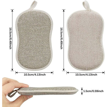 Reusable Microfiber Antibacterial Washable Dishwashing Sponges Scouring Pads Double Sponge for Non-Stick Pans Pots (4pcs Sponges)