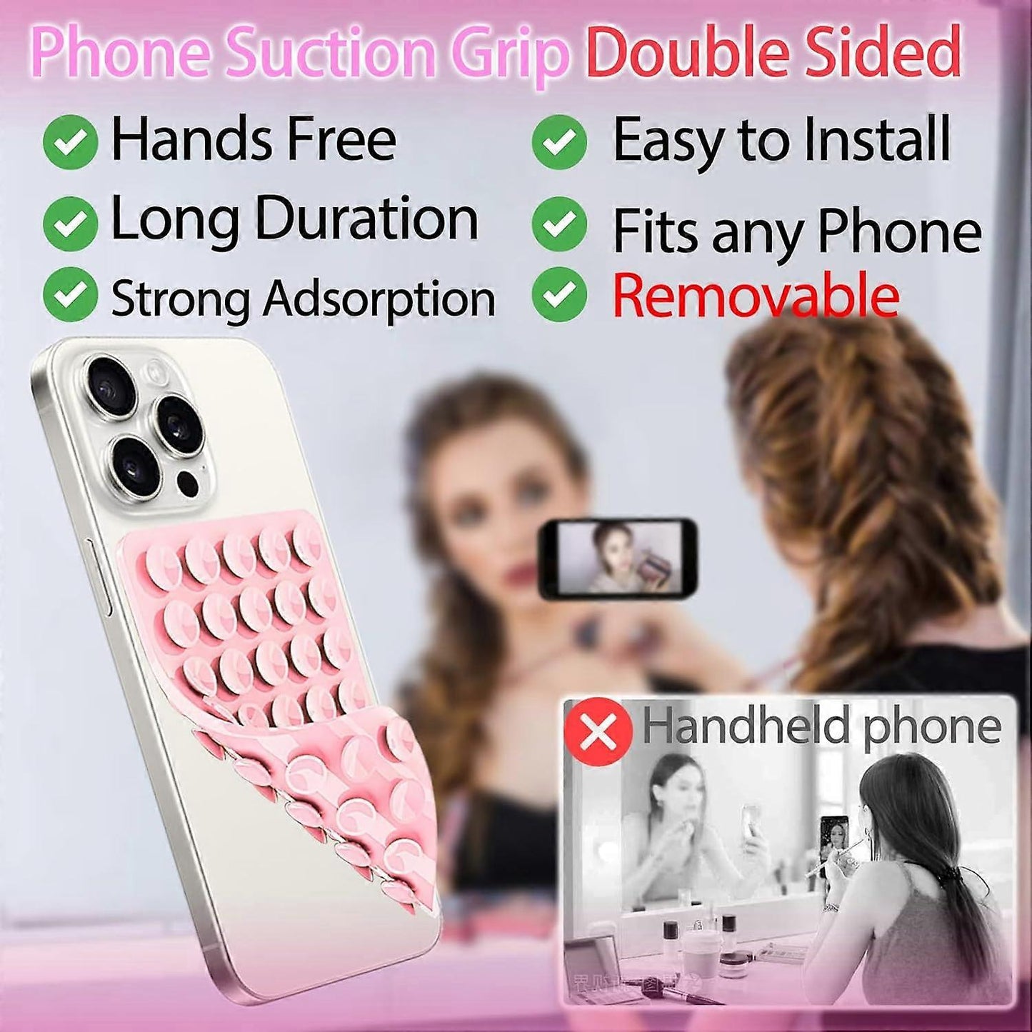 New Silicone Suction Cup Phone Case Mount Double Sided, Phone Accessory Handsfree Strong Grip Holder for Selfies and Videos White