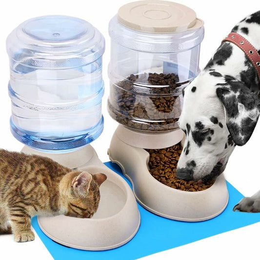Automatic Pet Food and Water Dispenser, Automatic Water Fountain, Automatic Drinking and Feeding Bowl for Cat/Dog/Pet 3.8L x 2pcs