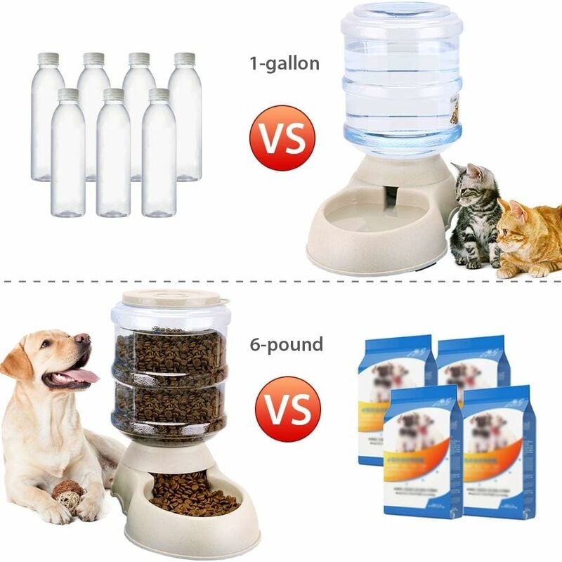 Automatic Pet Food and Water Dispenser, Automatic Water Fountain, Automatic Drinking and Feeding Bowl for Cat/Dog/Pet 3.8L x 2pcs