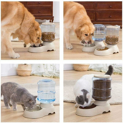 Automatic Pet Food and Water Dispenser, Automatic Water Fountain, Automatic Drinking and Feeding Bowl for Cat/Dog/Pet 3.8L x 2pcs