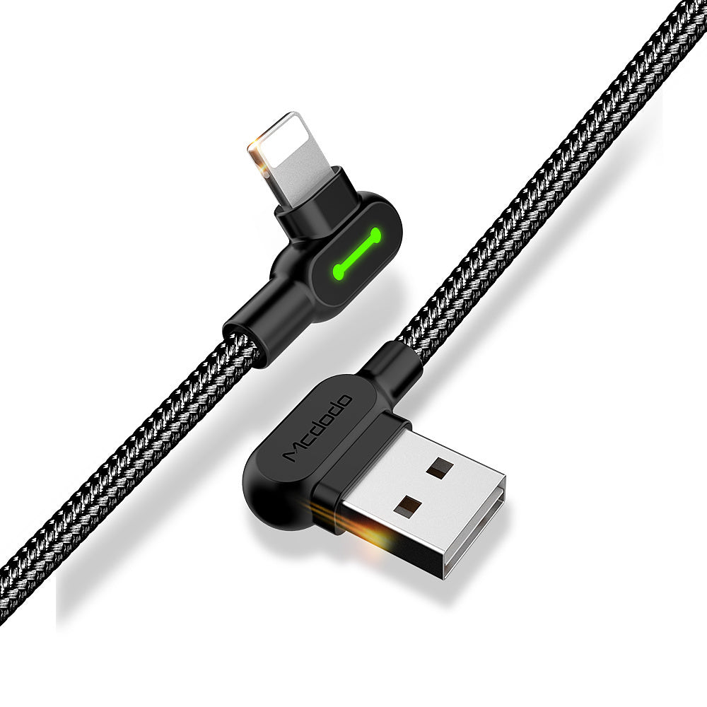 McDodo CA-4673 Angled Lightning cable, LED, 2A, 1.8m, black_max 20