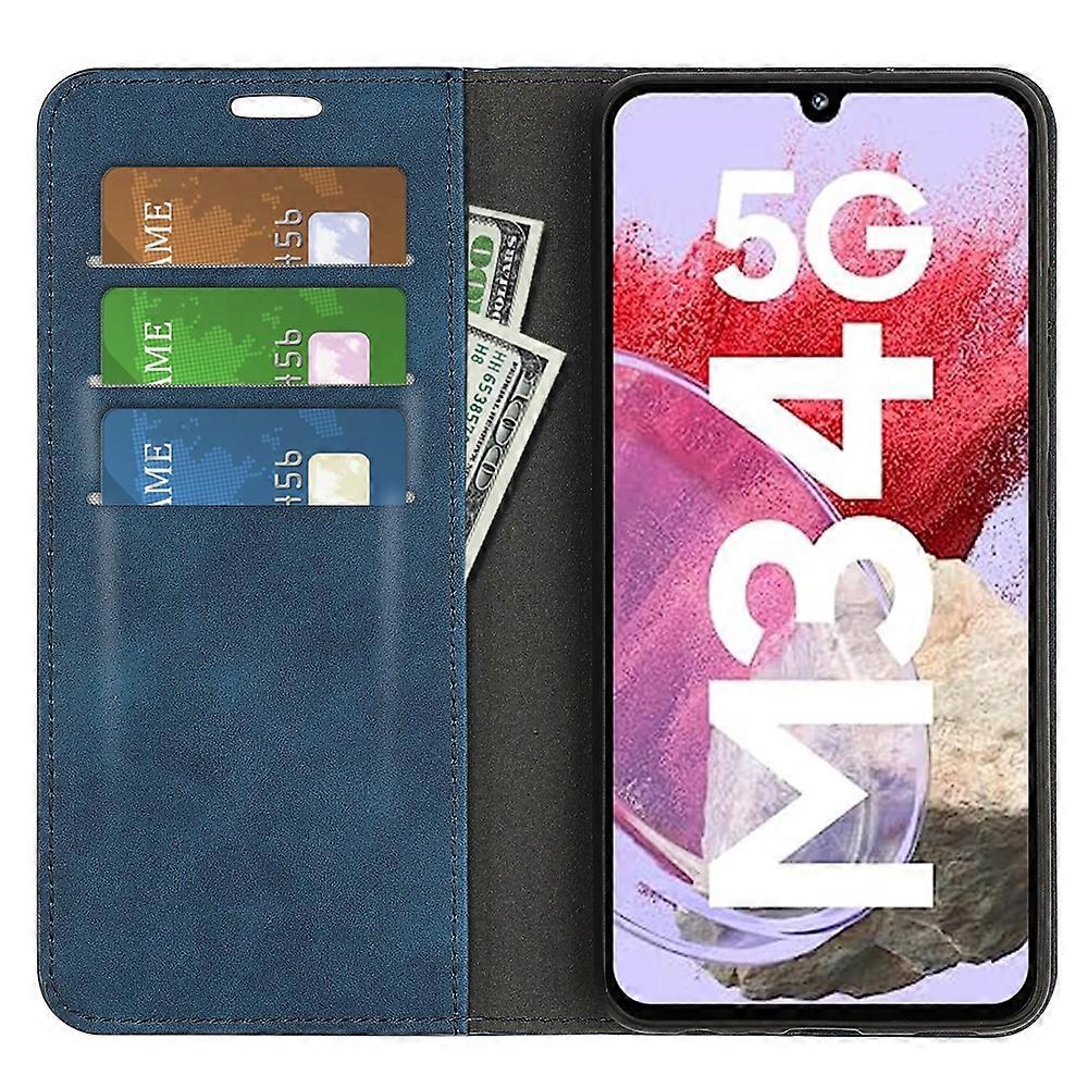 Retro-skin Magnetic Leather Phone Case Dark Blue For Samsung Galaxy M34 5G