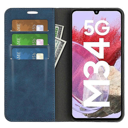 Retro-skin Magnetic Leather Phone Case Dark Blue For Samsung Galaxy M34 5G
