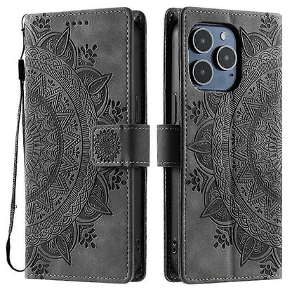 For iPhone 14 Pro Case Embossed Totem Skin Feel Wallet Leather Phone Case_yux