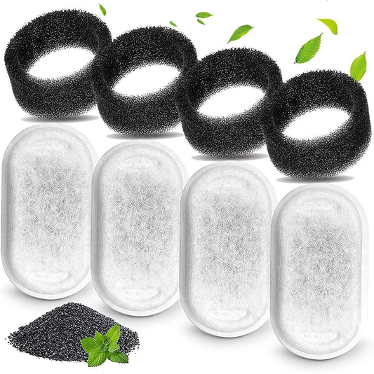 Cat Water Fountain Filter Set of 16 Compatible with Stainless Steel Pet Fountain Includes 8 Replacement Filters and 8 Sponges