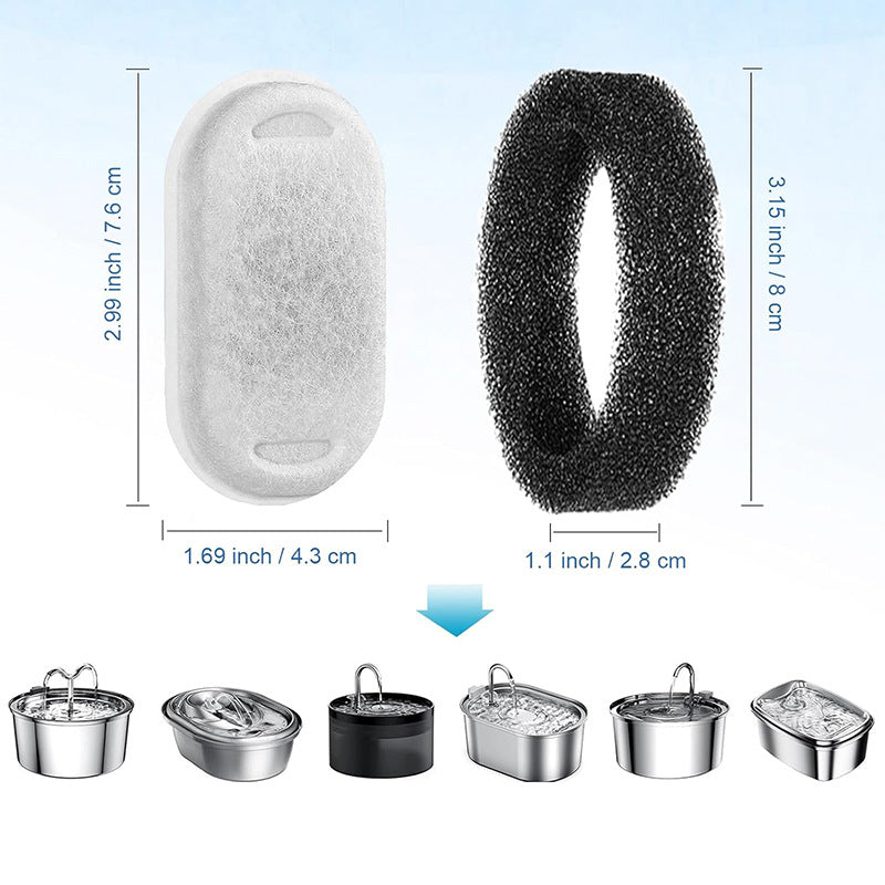 Cat Water Fountain Filter Set of 16 Compatible with Stainless Steel Pet Fountain Includes 8 Replacement Filters and 8 Sponges