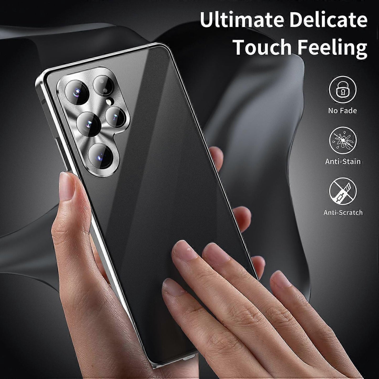 Compatible with Samsung Galaxy S25 Ultra Case Anti-Spy Double-Sided Tempered Glass Magnetic Phone Case - WELLNGS Black_yux Black