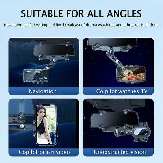Car Rearview Mirror Phone Holder 360 Rotating Navigation Mount for Car