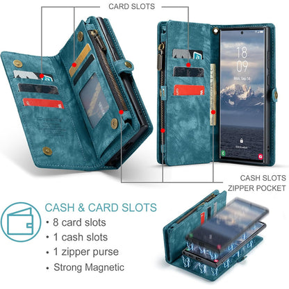 Detachable 2-in-1 Wallet Case for iPhone16, Samsung with Card Holder, Retro Premium Flip Leather Case Magnetic Zipper Pocket Mobile Phone Case Dark Pink iPhone16 Plus