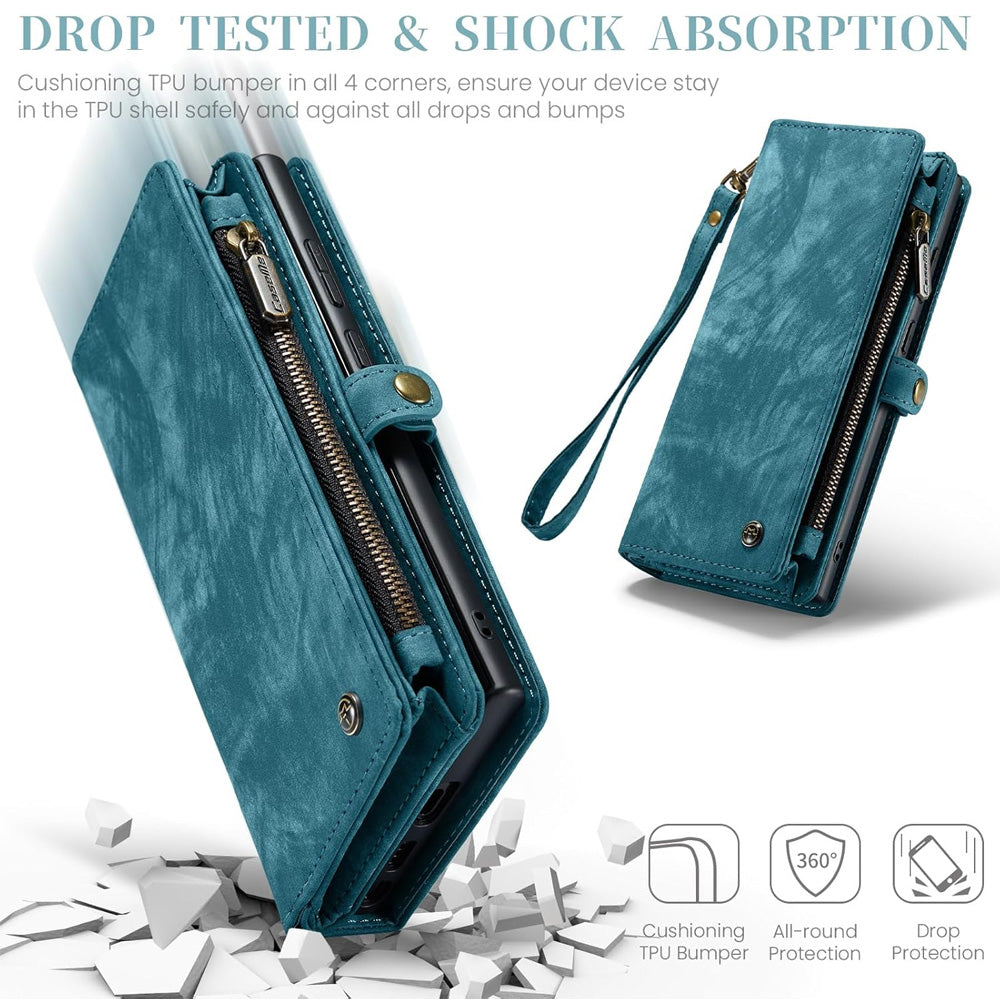 Detachable 2-in-1 Wallet Case for iPhone16, Samsung with Card Holder, Retro Premium Flip Leather Case Magnetic Zipper Pocket Mobile Phone Case Dark Pink iPhone16 Plus