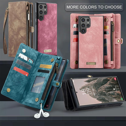 Detachable 2-in-1 Wallet Case for iPhone16, Samsung with Card Holder, Retro Premium Flip Leather Case Magnetic Zipper Pocket Mobile Phone Case Dark Pink iPhone16 Plus
