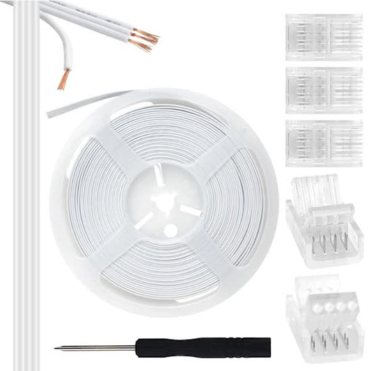 Pin 10mm RGB LED Strip Connector Kit, 5-Pack Crystal Strip Connectors with Screwdriver and 10m Cable for 10mm RGB 5050 2835 LED Strip Light