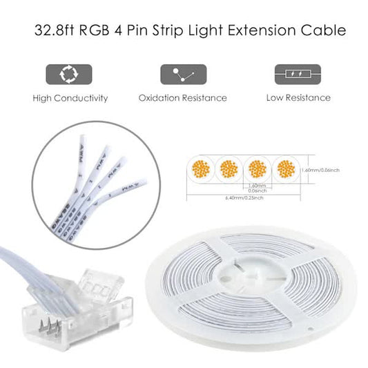 Pin 10mm RGB LED Strip Connector Kit, 5-Pack Crystal Strip Connectors with Screwdriver and 10m Cable for 10mm RGB 5050 2835 LED Strip Light