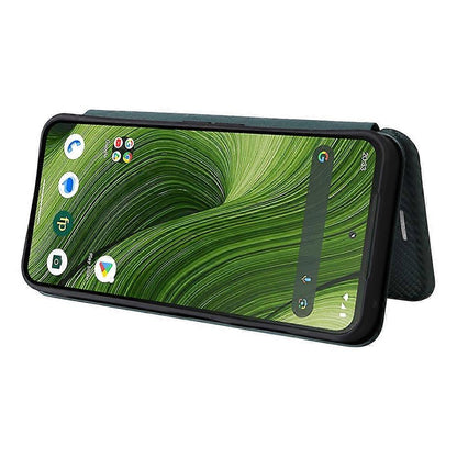 Compatible Case for Fairphone 6 with Carbon Fiber Texture, Drop-proof PU Leather Phone Cover Green