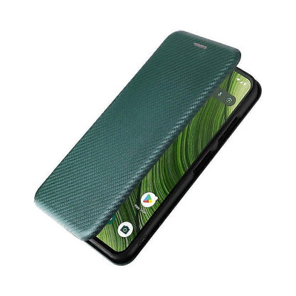 Compatible Case for Fairphone 6 with Carbon Fiber Texture, Drop-proof PU Leather Phone Cover Green