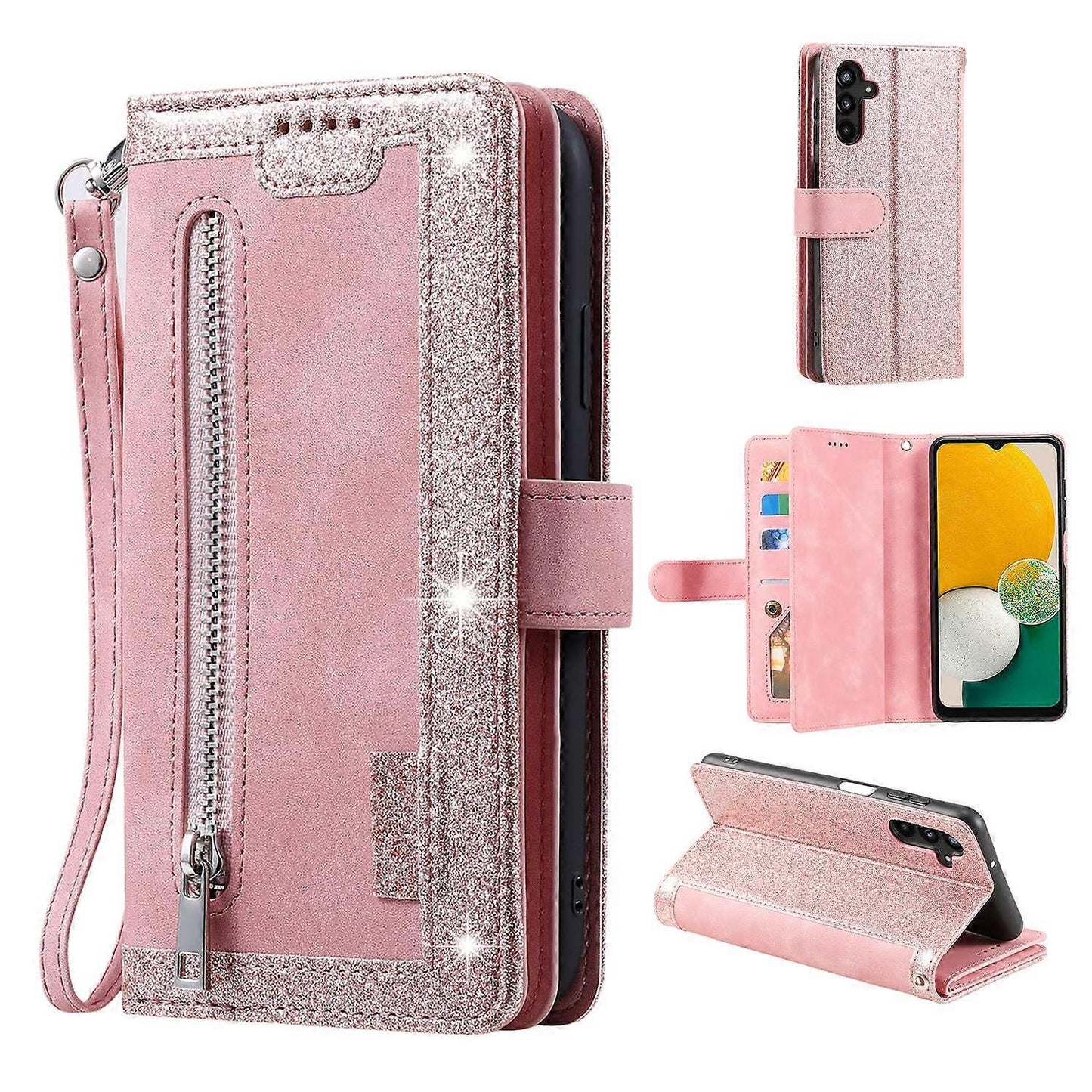 Compatible with Samsung Galaxy S25 Case PU Leather Phone Case with Zipper Wallet 9 Card Slots_yux