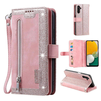 Compatible with Samsung Galaxy S25 Case PU Leather Phone Case with Zipper Wallet 9 Card Slots_yux