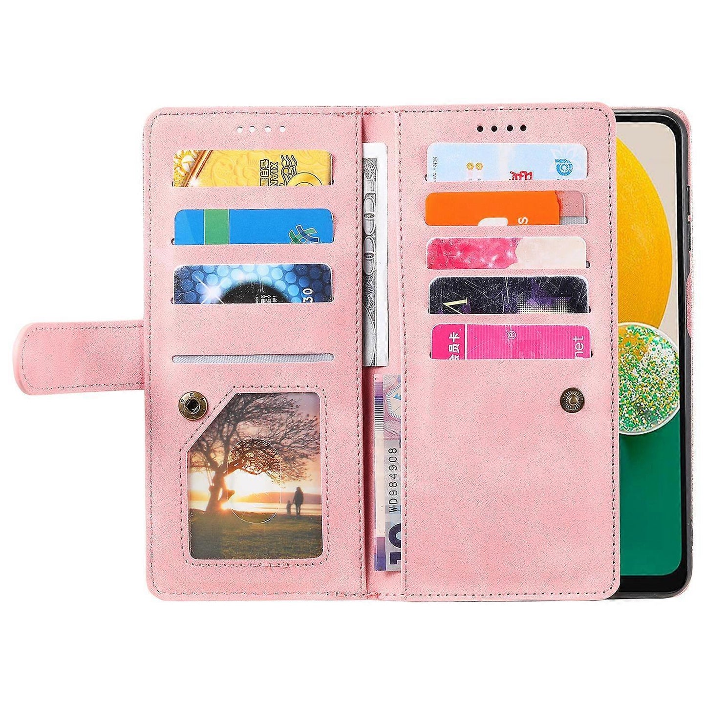 Compatible with Samsung Galaxy S25 Case PU Leather Phone Case with Zipper Wallet 9 Card Slots_yux