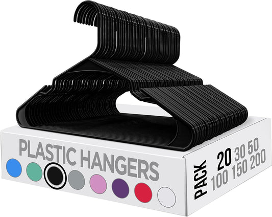 Clothes Hangers 20-pack - Space-saving plastic clothes hangers - Durable hanger with shoulder groove (black)