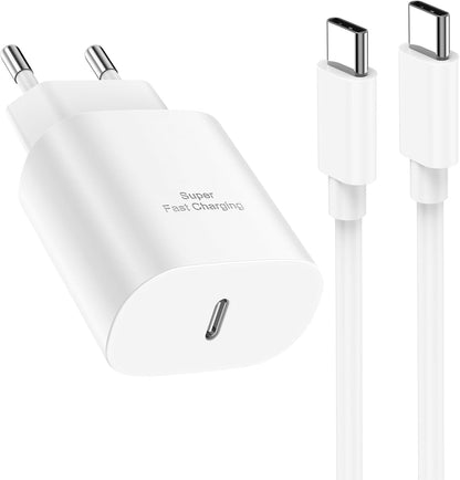 25W USB C Fast Charger with 2m Cable for Samsung Galaxy S25 S24 Ultra/S23/S22 Ultra/S22+/S21 FE 5G/S20/S10/S9/A52S/A55 5G/A13/Note20, Type C Connector