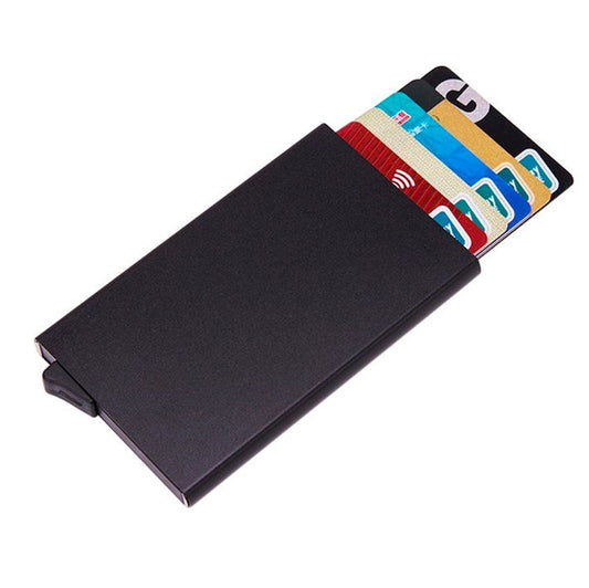 Aluminum Pop-Up Card Holder RFID-Safe Black Case