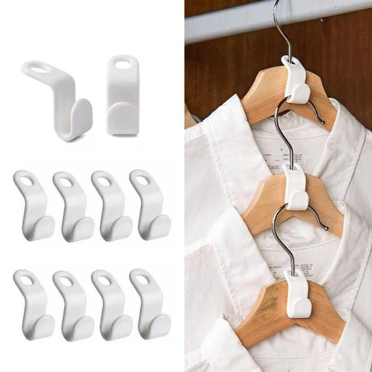 10-pack White Clothes Hangers with Connecting Hook, Organizer