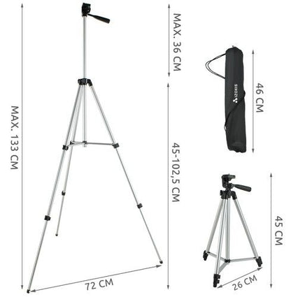 Phone Tripod Black, Mobile Camera Stand & Selfie Stick with Adjustable Height