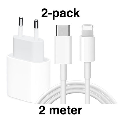 2pcs Fast Charger with USB-C to Lightning Adapter 20W, 2m Cable White