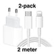 2pcs Fast Charger with USB-C to Lightning Adapter 20W, 2m Cable White