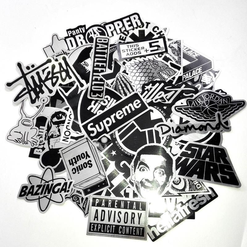 50pcs Waterproof Metal Stickers for Laptop Skate Fashion Graffiti, MultiColor
