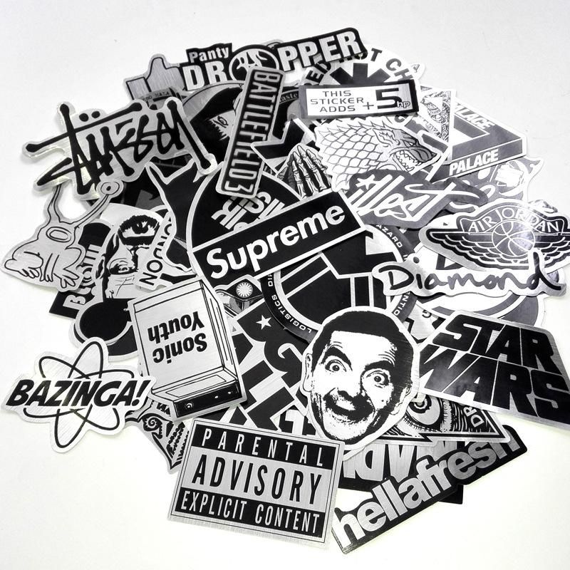 50pcs Waterproof Metal Stickers for Laptop Skate Fashion Graffiti, MultiColor