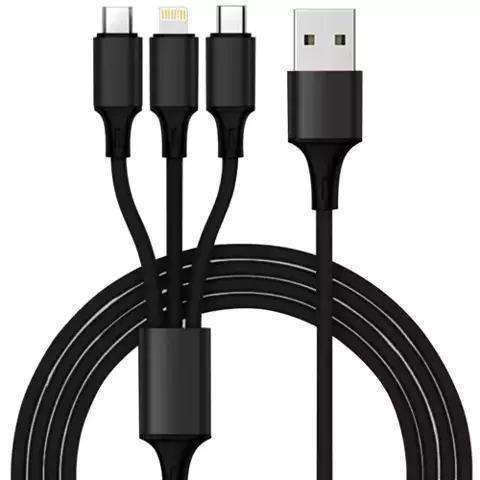 3-in-1 Charging Cable Micro USB Lightning Type-C, Black