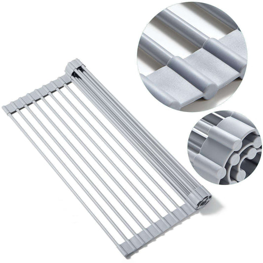 Foldable Stainless Steel Dish Rack, Silver