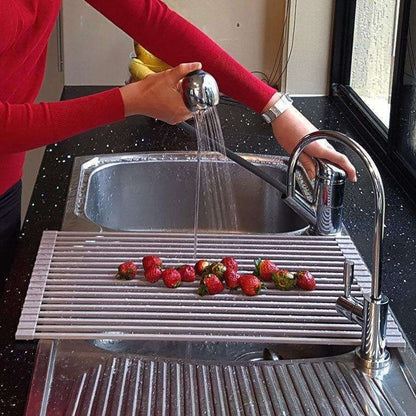 Foldable Stainless Steel Dish Rack, Silver