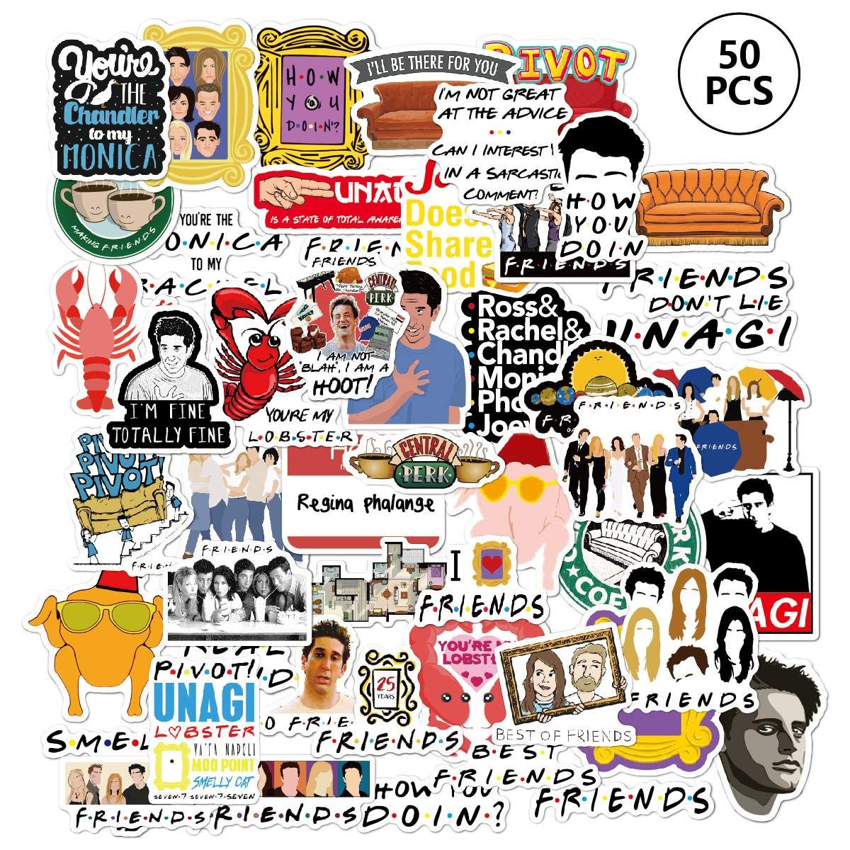 50pcs Fashion Graffiti Stickers, Waterproof for Laptop & Skateboard, Compatible with Friends