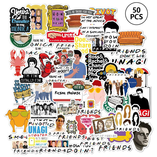 50pcs Fashion Graffiti Stickers, Waterproof for Laptop & Skateboard, Compatible with Friends