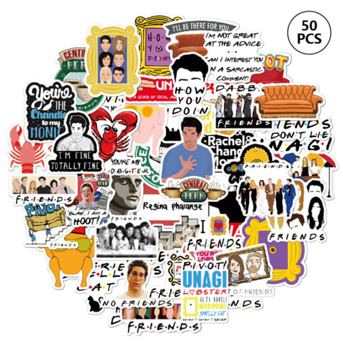 50pcs Fashion Graffiti Stickers, Waterproof for Laptop & Skateboard, Compatible with Friends