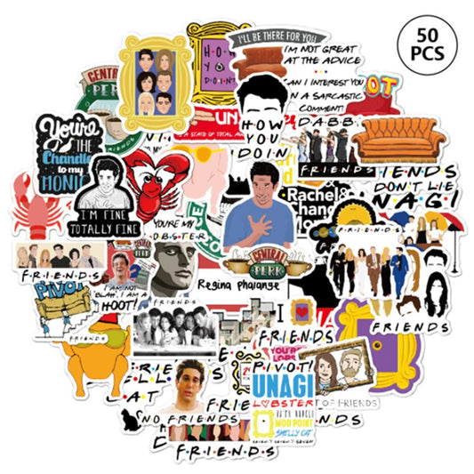 50pcs Fashion Graffiti Stickers, Waterproof for Laptop & Skateboard, Compatible with Friends