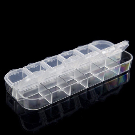 12-compartment transparent storage box, 13 x 5 cm