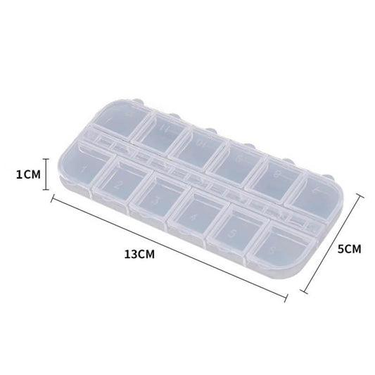 12-compartment transparent storage box, 13 x 5 cm
