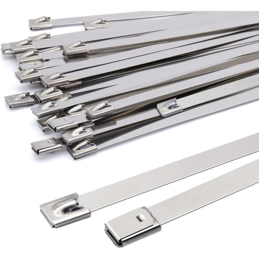 100 Pack Stainless Steel Metal Zip Ties Heavy Duty Silver 120kg Strength, 500 x 7.9mm