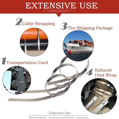 100 Pack Stainless Steel Metal Zip Ties Heavy Duty Silver 120kg Strength, 500 x 7.9mm