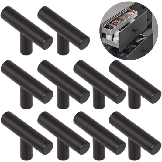 10 Pack Black Stainless Steel Kitchen Cabinet Door Handles, 50mm Hole Spacing