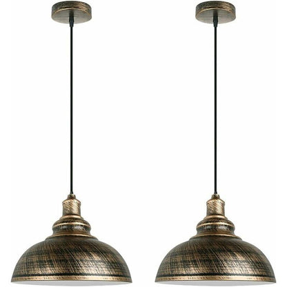 2 Pack Industrial Vintage E27 Pendant Light Copper Rust Ceiling Lamp Shade, 29cm Diameter