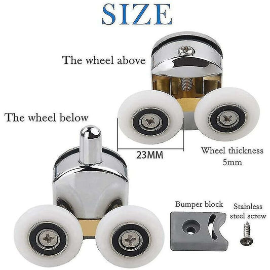4 Pack Shower Door Rollers Upper and Lower Replacement Wheels for Sliding Shower, 23mm
